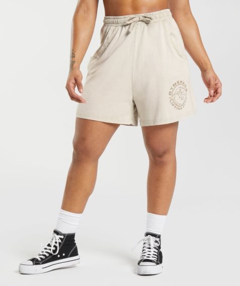 Women's Gymshark Legacy Washed Loose Shorts Beige | CA N380DA